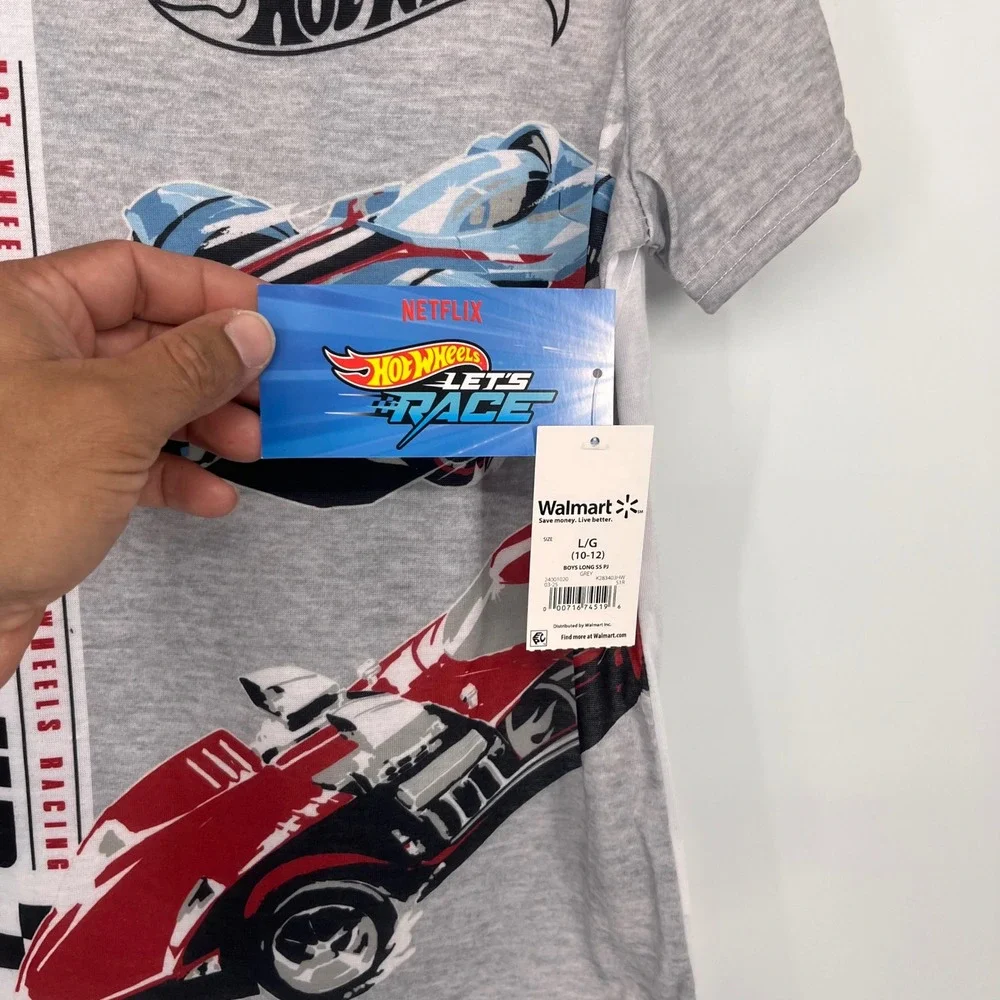 NWT Hot Wheels Boys Pajama Set Large 10-12 T-Shirt Pants Race Cars Kidcore‎ Gift